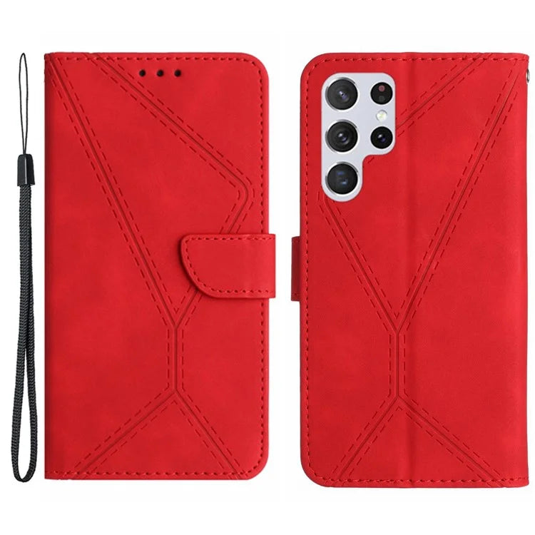 HT05 For Samsung Galaxy S24 Ultra Case Imprinted PU Leather Viewing Stand Phone Cover