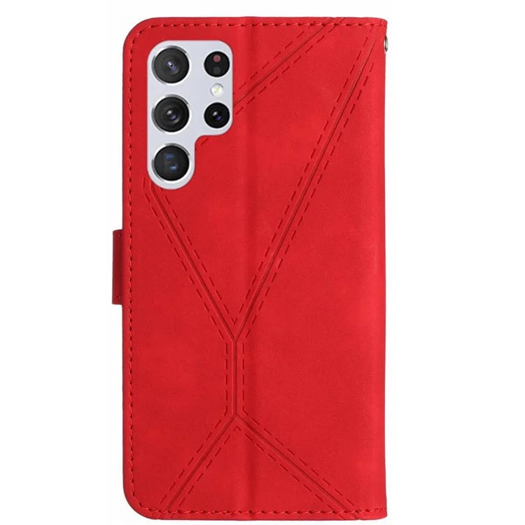 HT05 For Samsung Galaxy S24 Ultra Case Imprinted PU Leather Viewing Stand Phone Cover