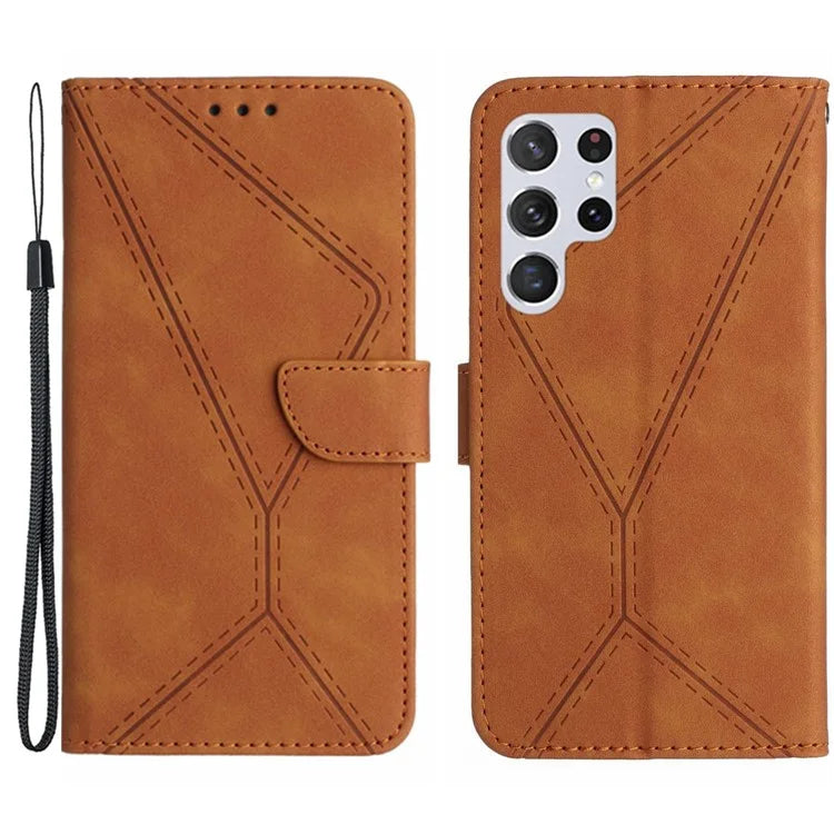 HT05 For Samsung Galaxy S24 Ultra Case Imprinted PU Leather Viewing Stand Phone Cover