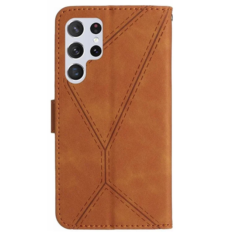 HT05 For Samsung Galaxy S24 Ultra Case Imprinted PU Leather Viewing Stand Phone Cover