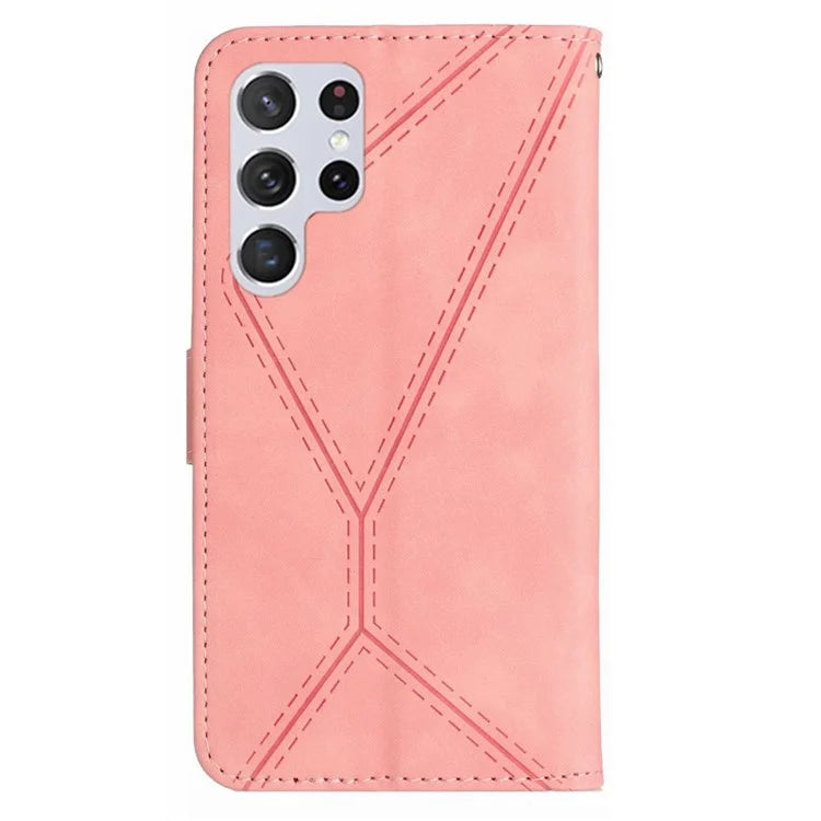 HT05 For Samsung Galaxy S24 Ultra Case Imprinted PU Leather Viewing Stand Phone Cover