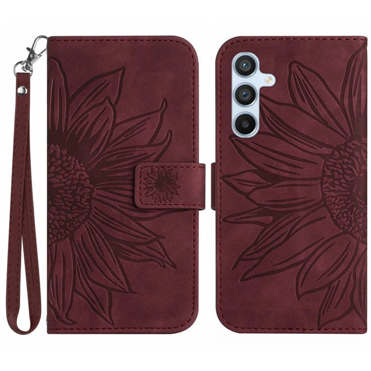 HT04 For Samsung Galaxy S24 Cover Drop Proof PU Leather Phone Case with Wrist Strap