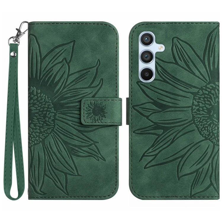 HT04 For Samsung Galaxy S24 Cover Drop Proof PU Leather Phone Case with Wrist Strap