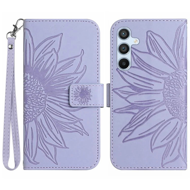 HT04 For Samsung Galaxy S24 Cover Drop Proof PU Leather Phone Case with Wrist Strap