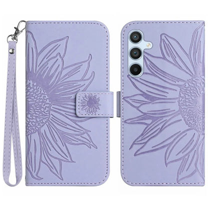 HT04 For Samsung Galaxy S24 Cover Drop Proof PU Leather Phone Case with Wrist Strap
