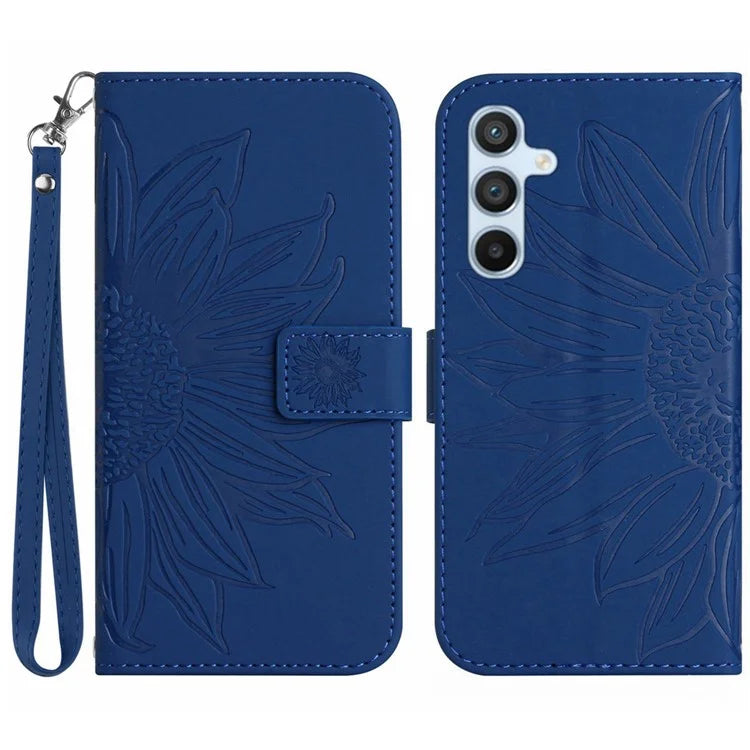 HT04 For Samsung Galaxy S24 Cover Drop Proof PU Leather Phone Case with Wrist Strap