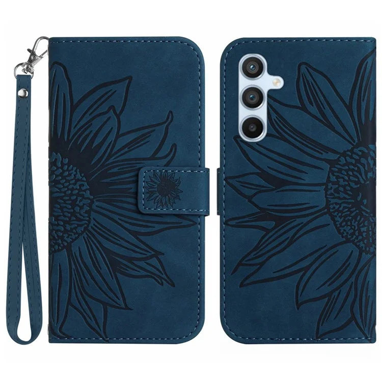 HT04 For Samsung Galaxy S24 Cover Drop Proof PU Leather Phone Case with Wrist Strap