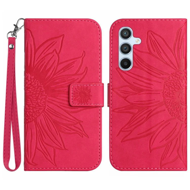 HT04 For Samsung Galaxy S24 Cover Drop Proof PU Leather Phone Case with Wrist Strap