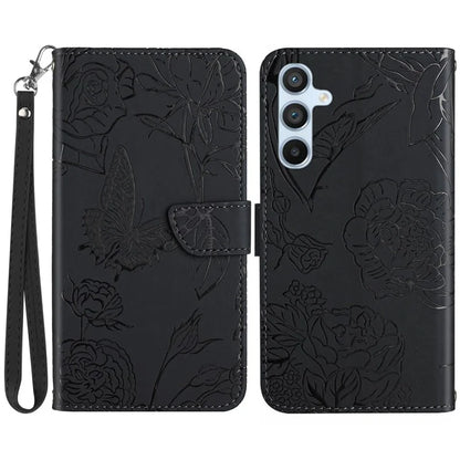 HT03 For Samsung Galaxy S24 Cover PU Leather Flower Imprint Phone Case with Wrist Strap