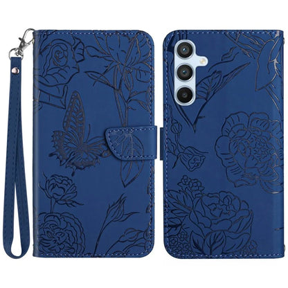 HT03 For Samsung Galaxy S24 Cover PU Leather Flower Imprint Phone Case with Wrist Strap