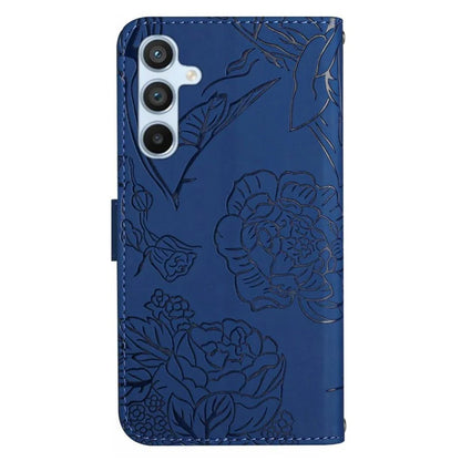 HT03 For Samsung Galaxy S24 Cover PU Leather Flower Imprint Phone Case with Wrist Strap