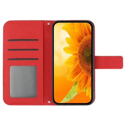 HT04 For Samsung Galaxy S24 Case Anti-fall Sunflower Imprint Leather Cover with Shoulder Strap