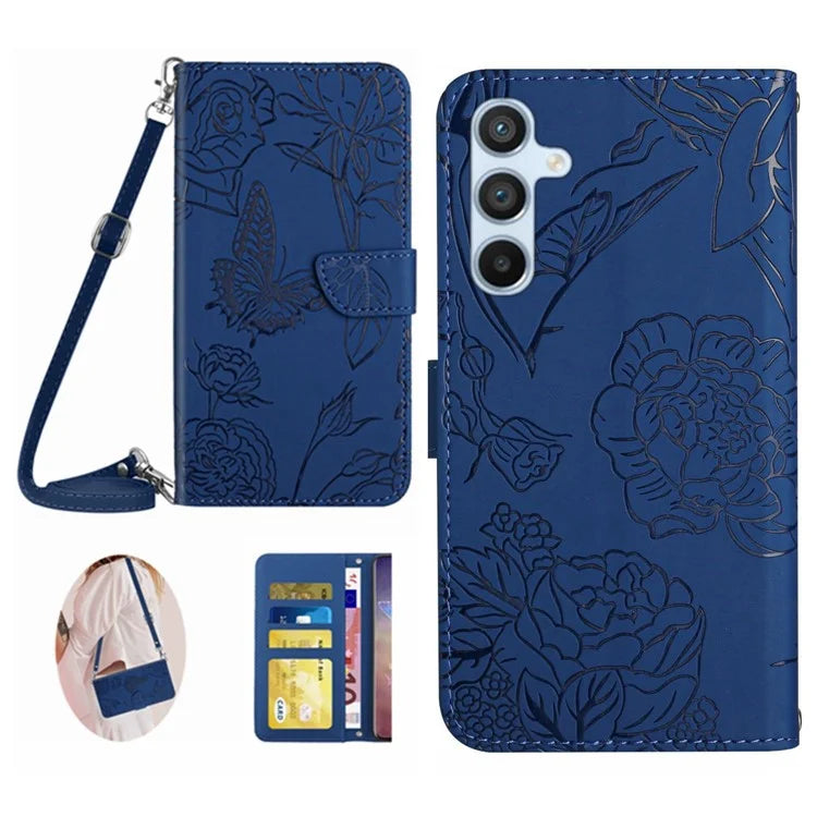 HT03 For Samsung Galaxy S24+ Case Leather Wallet Flip Stand Phone Cover with Shoulder Strap