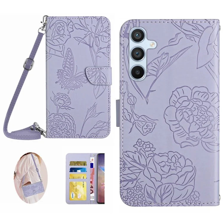 HT03 For Samsung Galaxy S24+ Case Leather Wallet Flip Stand Phone Cover with Shoulder Strap