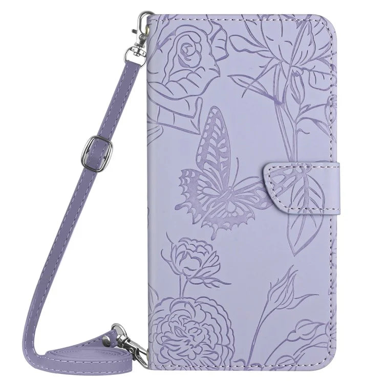 HT03 For Samsung Galaxy S24+ Case Leather Wallet Flip Stand Phone Cover with Shoulder Strap
