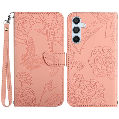 HT03 For Samsung Galaxy A15 4G Leather Case Imprinted Flower Cover with Hand Strap