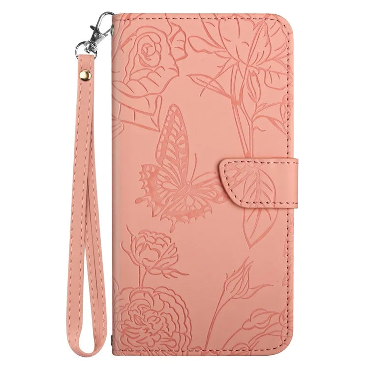HT03 For Samsung Galaxy A15 4G Leather Case Imprinted Flower Cover with Hand Strap