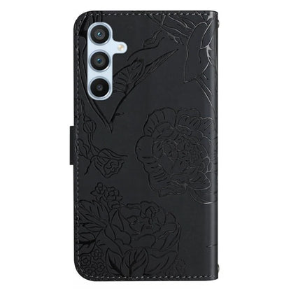 HT03 For Samsung Galaxy S24+ Case Leather Wallet Imprinted Cellphone Cover with Hand Strap