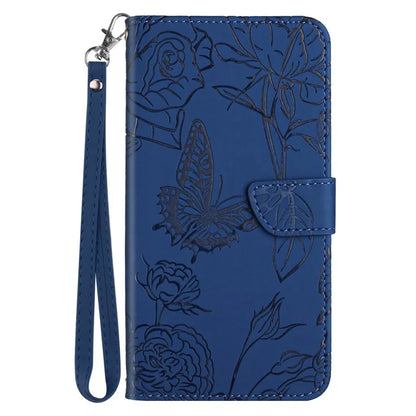 HT03 For Samsung Galaxy S24+ Case Leather Wallet Imprinted Cellphone Cover with Hand Strap