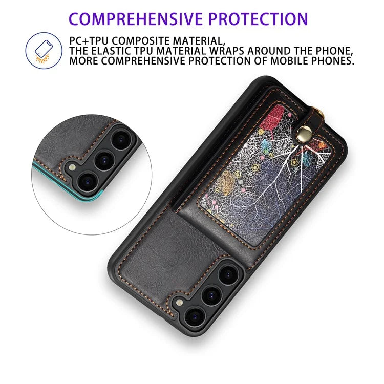For Samsung Galaxy S24 Case Pattern Printed Card Holder Leather+TPU Phone Cover