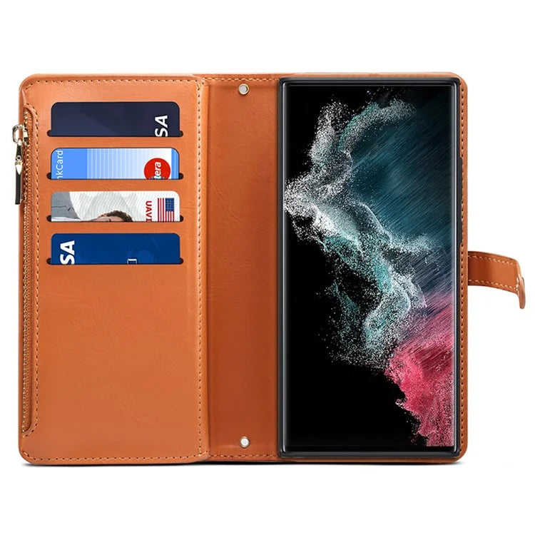 ESEBLE Galaxy Series For Samsung Galaxy S24 Ultra Cover RFID Blocking Leather Phone Stand Case