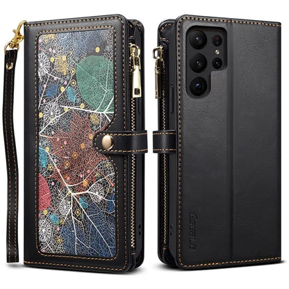 ESEBLE Galaxy Series For Samsung Galaxy S24 Ultra Cover RFID Blocking Leather Phone Stand Case