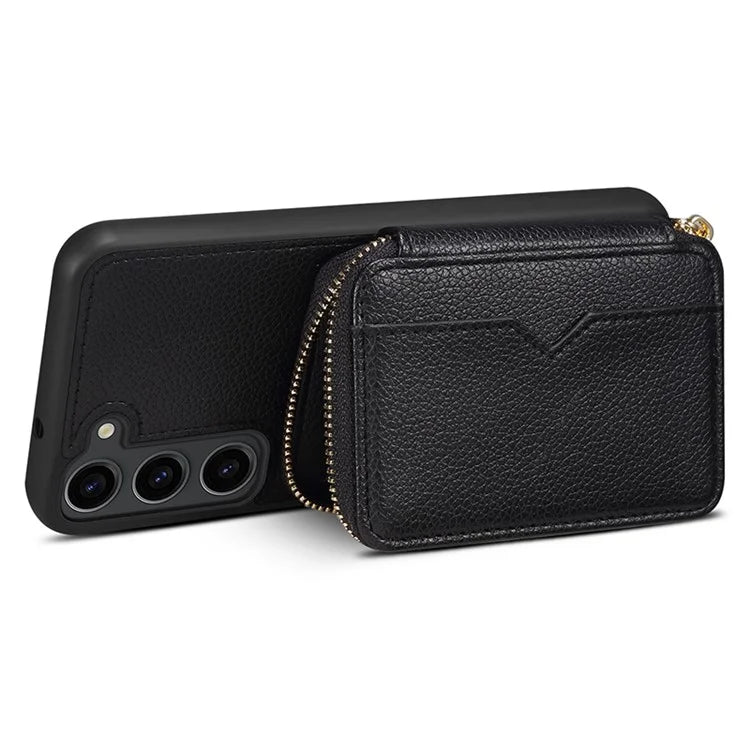 For Samsung Galaxy S24+ Case Kickstand Cover PU Leather+TPU Zipper Wallet with Chain Strap