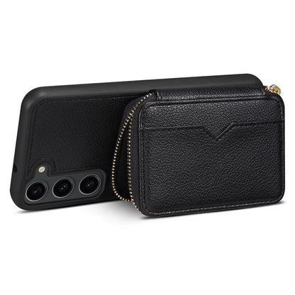 For Samsung Galaxy S24+ Case Kickstand Cover PU Leather+TPU Zipper Wallet with Chain Strap
