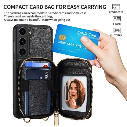 For Samsung Galaxy S24+ Case Kickstand Cover PU Leather+TPU Zipper Wallet with Chain Strap