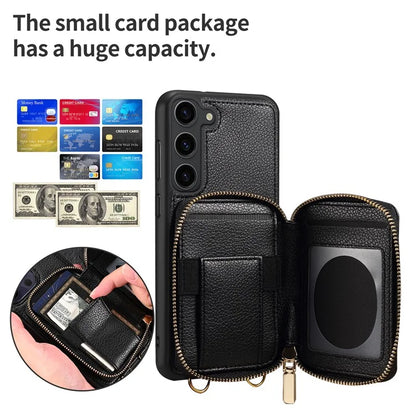 For Samsung Galaxy S24+ Case Kickstand Cover PU Leather+TPU Zipper Wallet with Chain Strap