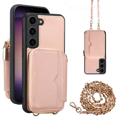 For Samsung Galaxy S24+ Case Kickstand Cover PU Leather+TPU Zipper Wallet with Chain Strap
