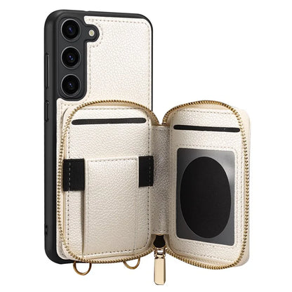 For Samsung Galaxy S24+ Case Kickstand Cover PU Leather+TPU Zipper Wallet with Chain Strap