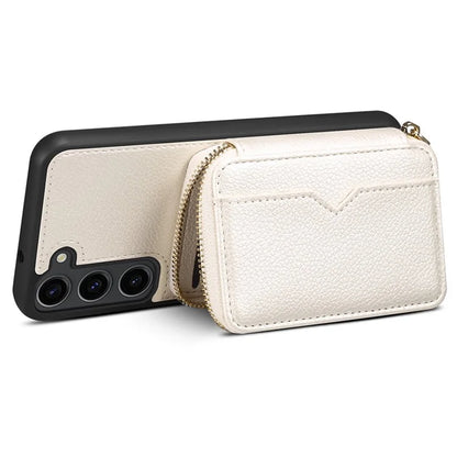 For Samsung Galaxy S24+ Case Kickstand Cover PU Leather+TPU Zipper Wallet with Chain Strap