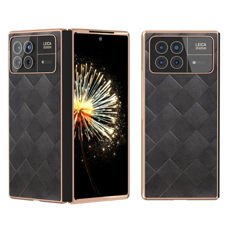 For Xiaomi Mix Fold 3 5G Case Grid Texture Leather+PC Electroplating Phone Cover