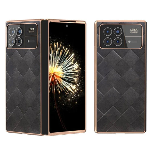 For Xiaomi Mix Fold 3 5G Case Grid Texture Leather+PC Electroplating Phone Cover
