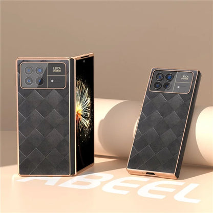 For Xiaomi Mix Fold 3 5G Case Grid Texture Leather+PC Electroplating Phone Cover