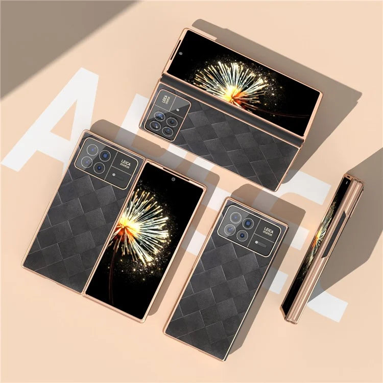 For Xiaomi Mix Fold 3 5G Case Grid Texture Leather+PC Electroplating Phone Cover