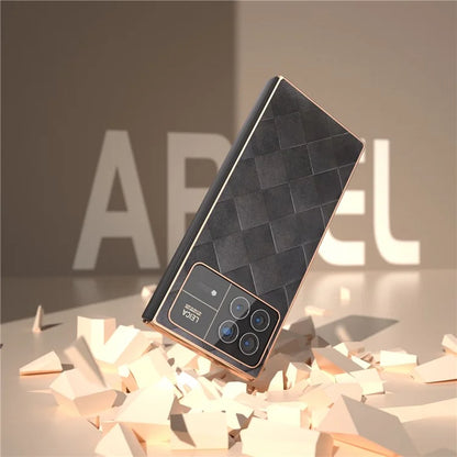 For Xiaomi Mix Fold 3 5G Case Grid Texture Leather+PC Electroplating Phone Cover