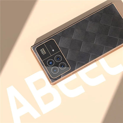 For Xiaomi Mix Fold 3 5G Case Grid Texture Leather+PC Electroplating Phone Cover