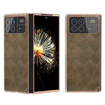For Xiaomi Mix Fold 3 5G Case Grid Texture Leather+PC Electroplating Phone Cover