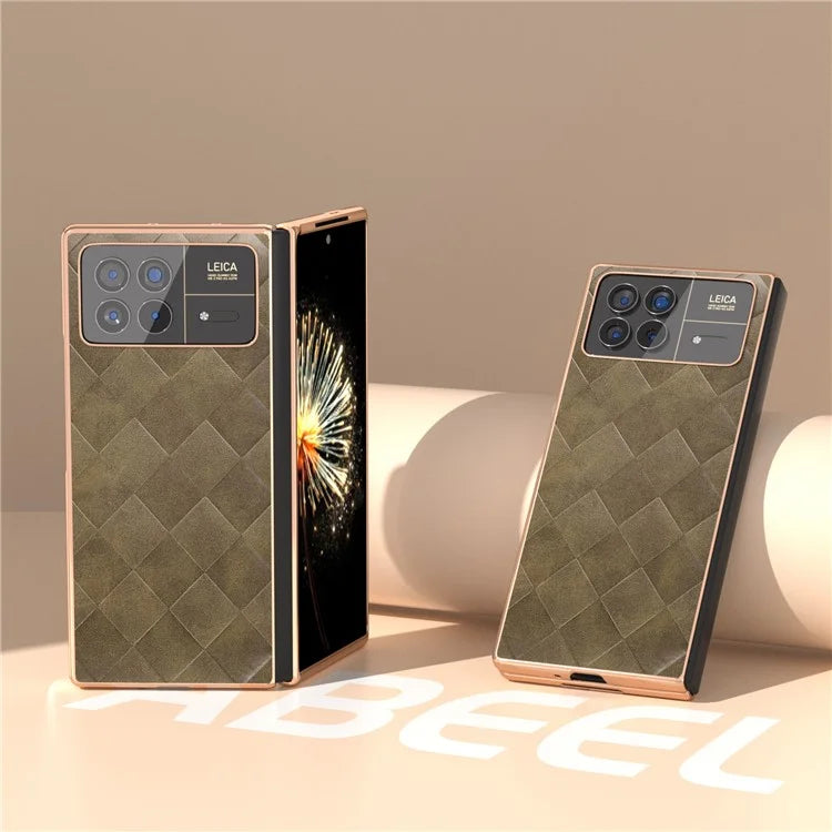 For Xiaomi Mix Fold 3 5G Case Grid Texture Leather+PC Electroplating Phone Cover