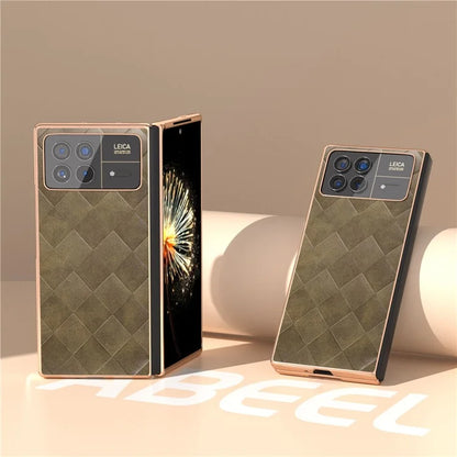 For Xiaomi Mix Fold 3 5G Case Grid Texture Leather+PC Electroplating Phone Cover