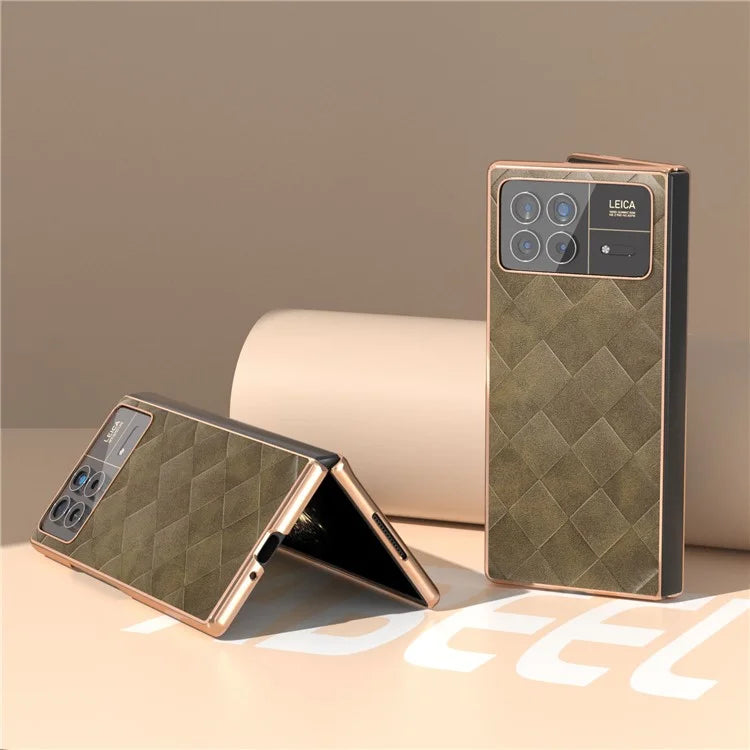 For Xiaomi Mix Fold 3 5G Case Grid Texture Leather+PC Electroplating Phone Cover