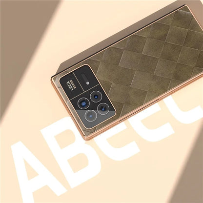 For Xiaomi Mix Fold 3 5G Case Grid Texture Leather+PC Electroplating Phone Cover
