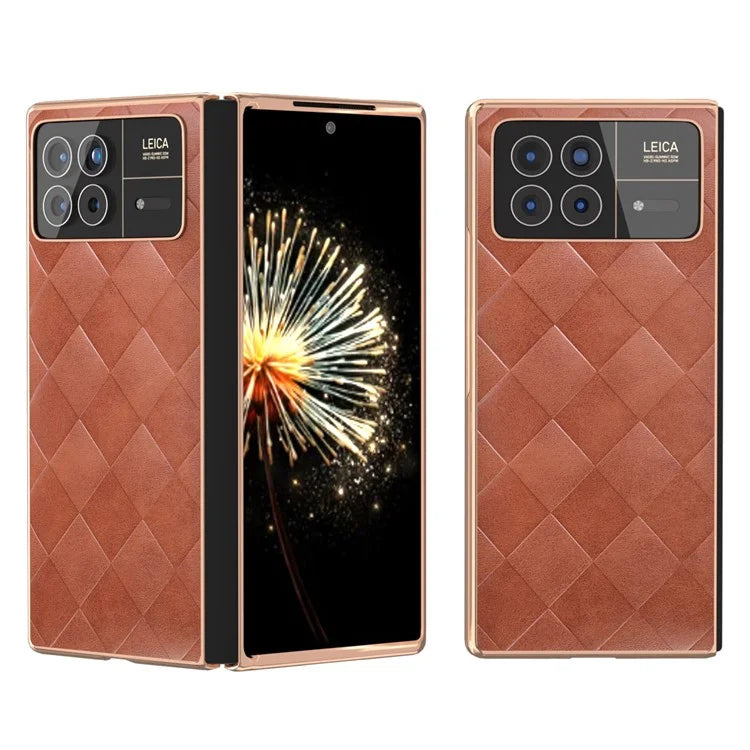 For Xiaomi Mix Fold 3 5G Case Grid Texture Leather+PC Electroplating Phone Cover