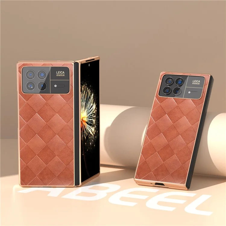 For Xiaomi Mix Fold 3 5G Case Grid Texture Leather+PC Electroplating Phone Cover