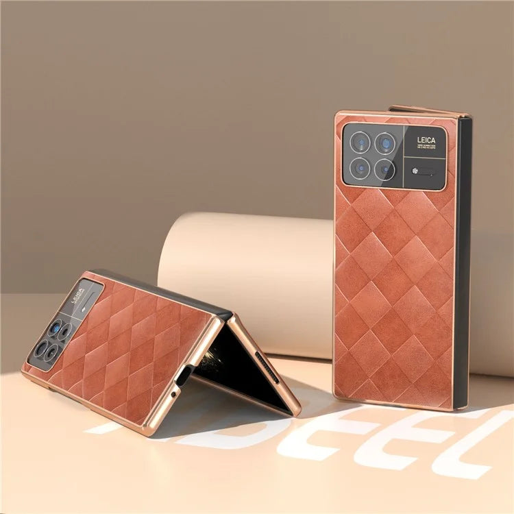 For Xiaomi Mix Fold 3 5G Case Grid Texture Leather+PC Electroplating Phone Cover
