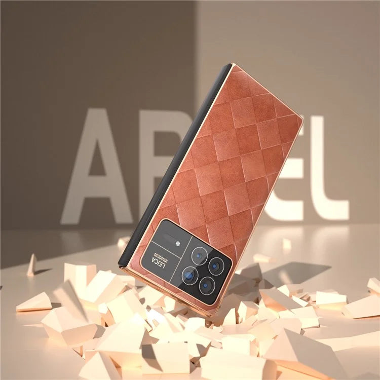 For Xiaomi Mix Fold 3 5G Case Grid Texture Leather+PC Electroplating Phone Cover