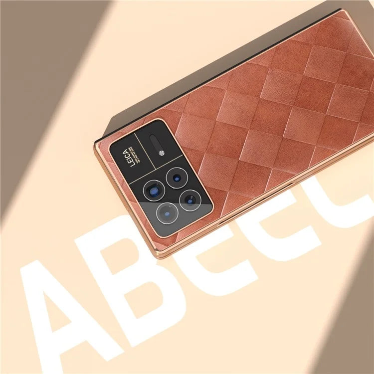 For Xiaomi Mix Fold 3 5G Case Grid Texture Leather+PC Electroplating Phone Cover