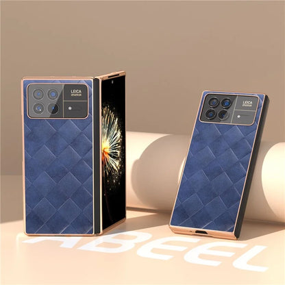 For Xiaomi Mix Fold 3 5G Case Grid Texture Leather+PC Electroplating Phone Cover